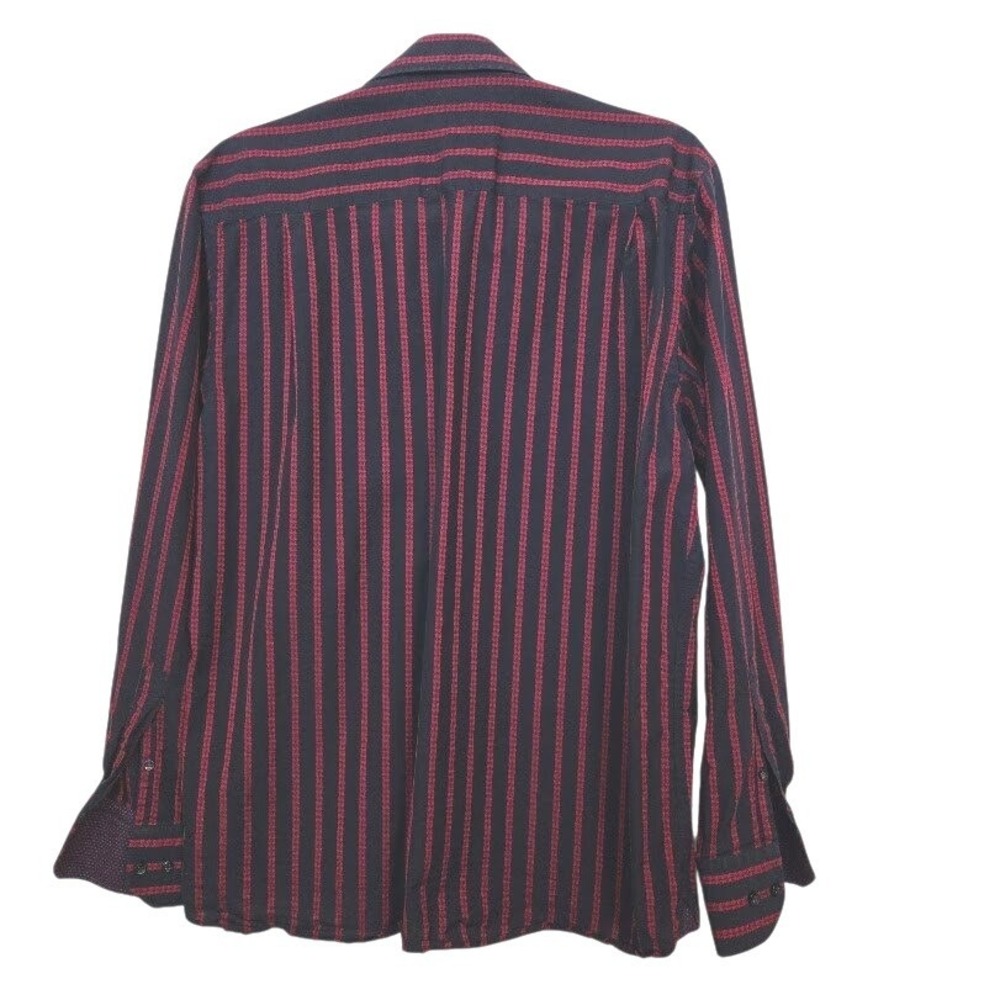 Visconti Black Navy Red Stripe Contrast Trim Button Down‎ Long Sleeve Shirt Sz L - Picture 5 of 9